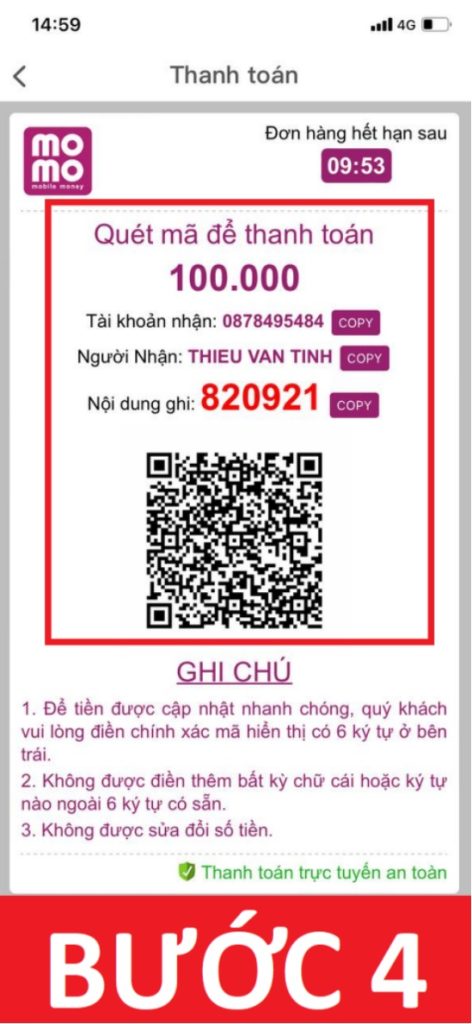 Bước 4: Chụp mã QR để nạp tiền qua ví điện tử