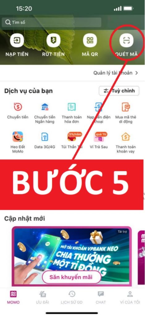 Bước 5: Mở ứng dụng ví điện tử để quét mã