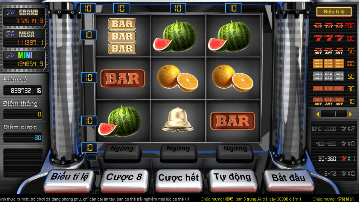 Game Bar trái cây QQLive